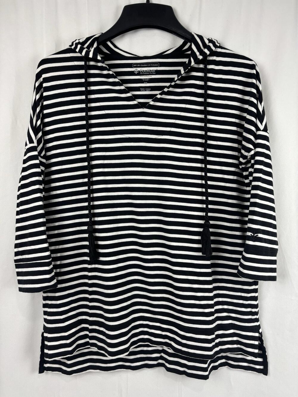 Coolibar Hoodie Women’s Size XS Black/ White Stripe Pullover Top UPF 50 Beach
